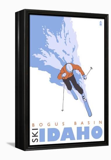 Bogus Basin, Idaho, Stylized Skier-Lantern Press-Framed Stretched Canvas