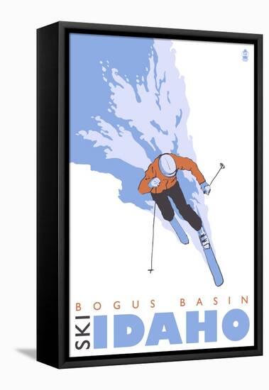 Bogus Basin, Idaho, Stylized Skier-Lantern Press-Framed Stretched Canvas