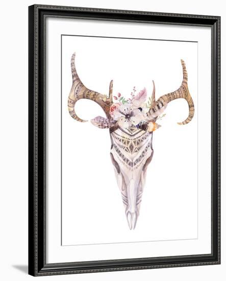 Bohemian Deer Skull - Western Mammal Watercolor-Kris_art-Framed Art Print