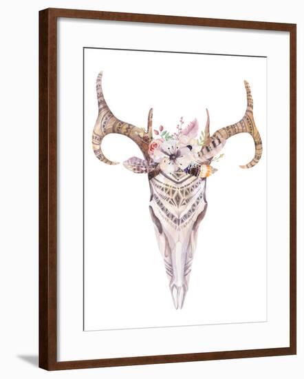 Bohemian Deer Skull - Western Mammal Watercolor-Kris_art-Framed Art Print