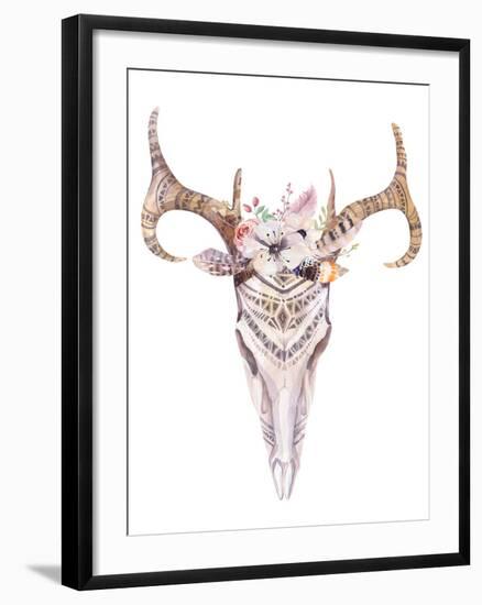 Bohemian Deer Skull - Western Mammal Watercolor-Kris_art-Framed Art Print