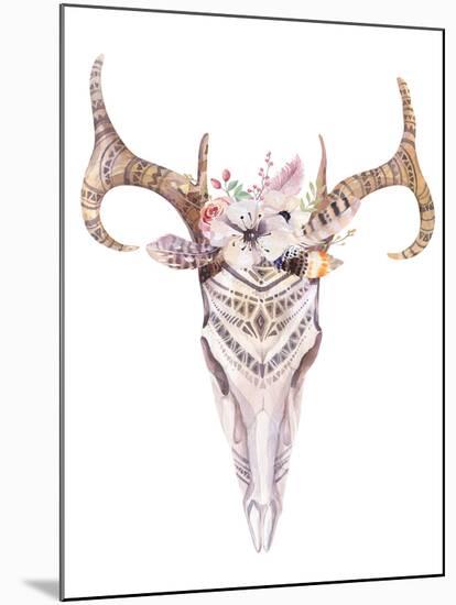 Bohemian Deer Skull - Western Mammal Watercolor-Kris_art-Mounted Art Print