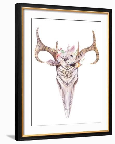 Bohemian Deer Skull - Western Mammal Watercolor-Kris_art-Framed Art Print