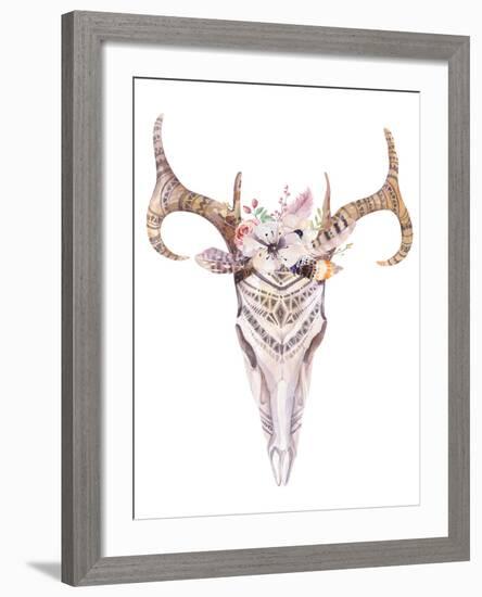 Bohemian Deer Skull - Western Mammal Watercolor-Kris_art-Framed Premium Giclee Print