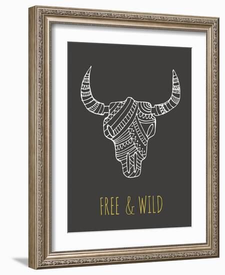 Bohemian Style Bull Skull Poster-Marish-Framed Art Print