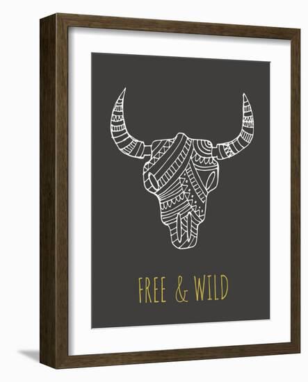 Bohemian Style Bull Skull Poster-Marish-Framed Art Print