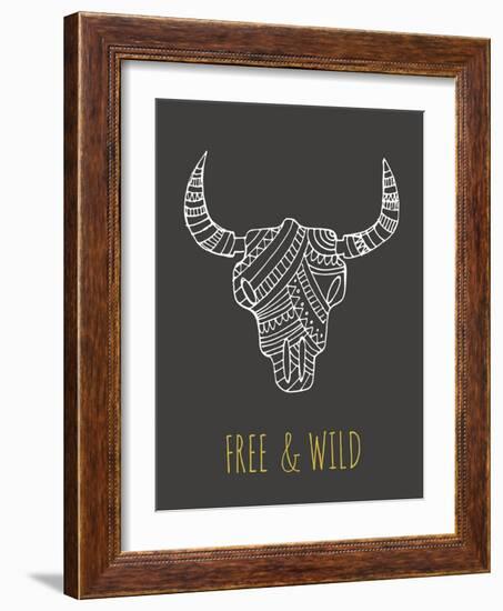 Bohemian Style Bull Skull Poster-Marish-Framed Art Print