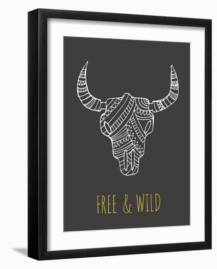 Bohemian Style Bull Skull Poster-Marish-Framed Art Print