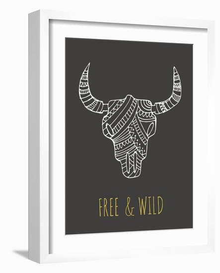 Bohemian Style Bull Skull Poster-Marish-Framed Art Print