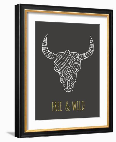 Bohemian Style Bull Skull Poster-Marish-Framed Art Print