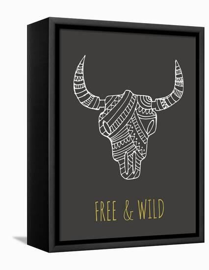 Bohemian Style Bull Skull Poster-Marish-Framed Stretched Canvas