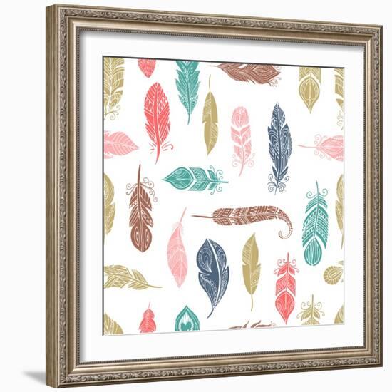 Bohemian Style Feathers Seamless Pattern-Marish-Framed Art Print