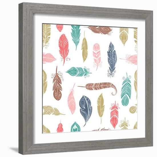 Bohemian Style Feathers Seamless Pattern-Marish-Framed Art Print