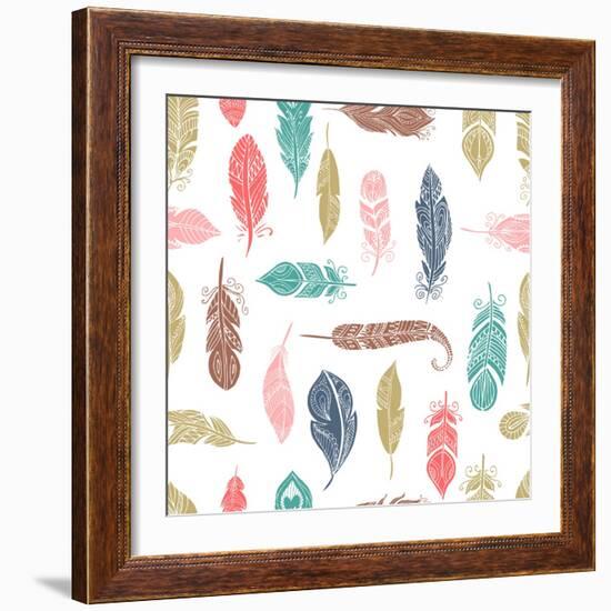 Bohemian Style Feathers Seamless Pattern-Marish-Framed Art Print