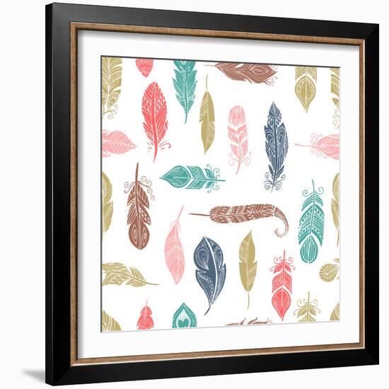 Bohemian Style Feathers Seamless Pattern-Marish-Framed Art Print