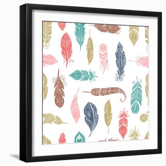 Bohemian Style Feathers Seamless Pattern-Marish-Framed Art Print