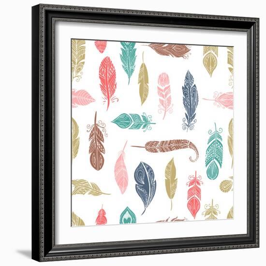 Bohemian Style Feathers Seamless Pattern-Marish-Framed Art Print