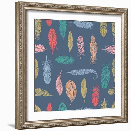 Bohemian Style Feathers Seamless Pattern-Marish-Framed Art Print