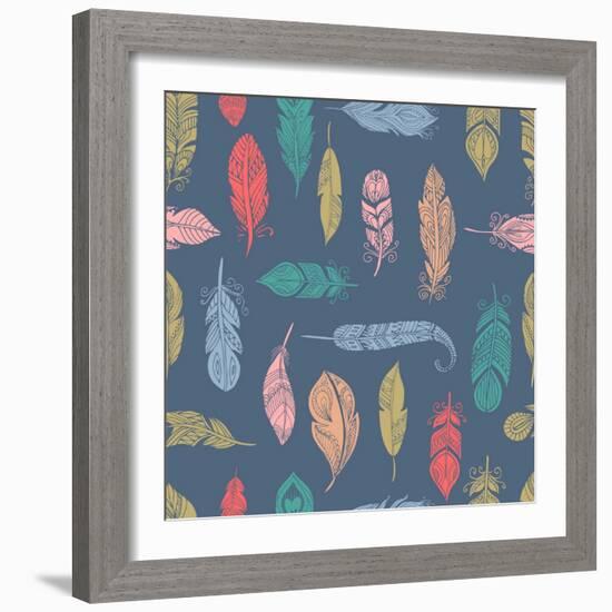 Bohemian Style Feathers Seamless Pattern-Marish-Framed Art Print