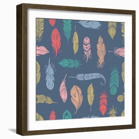 Bohemian Style Feathers Seamless Pattern-Marish-Framed Art Print