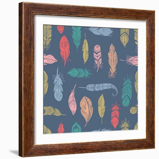 Bohemian Style Feathers Seamless Pattern-Marish-Framed Art Print