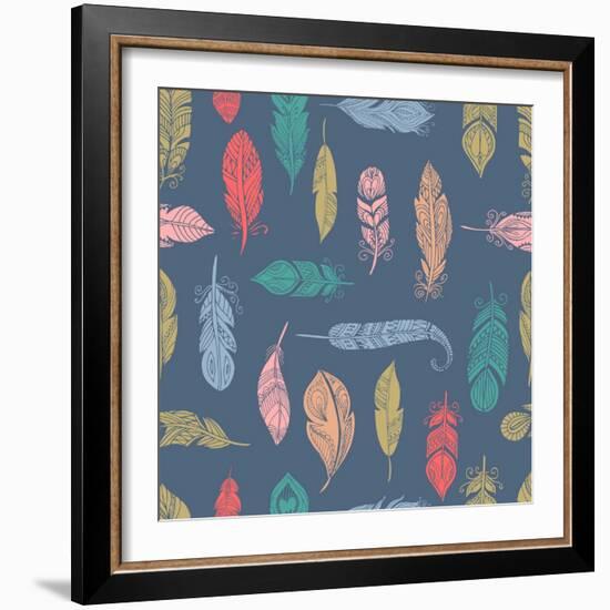 Bohemian Style Feathers Seamless Pattern-Marish-Framed Art Print