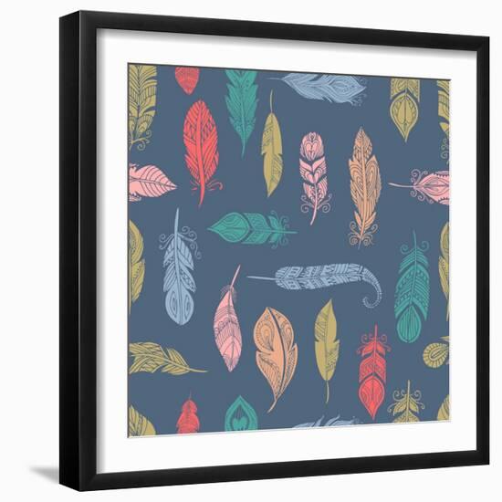 Bohemian Style Feathers Seamless Pattern-Marish-Framed Art Print