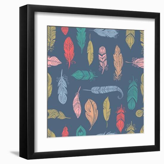 Bohemian Style Feathers Seamless Pattern-Marish-Framed Art Print