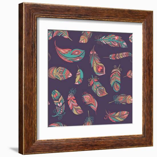 Bohemian Style Feathers Seamless Pattern-Marish-Framed Art Print