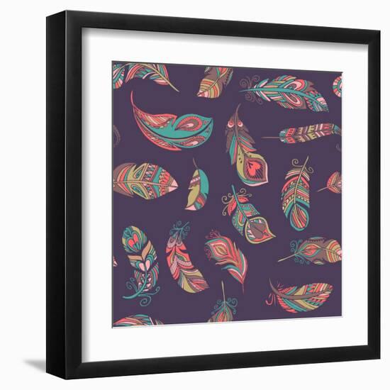 Bohemian Style Feathers Seamless Pattern-Marish-Framed Art Print
