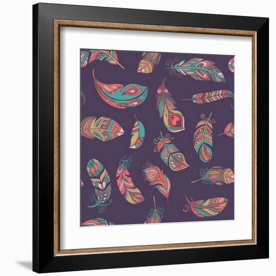 Bohemian Style Feathers Seamless Pattern-Marish-Framed Art Print