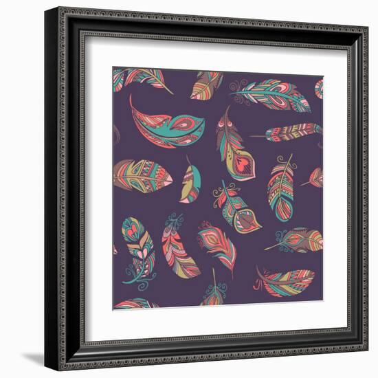 Bohemian Style Feathers Seamless Pattern-Marish-Framed Art Print