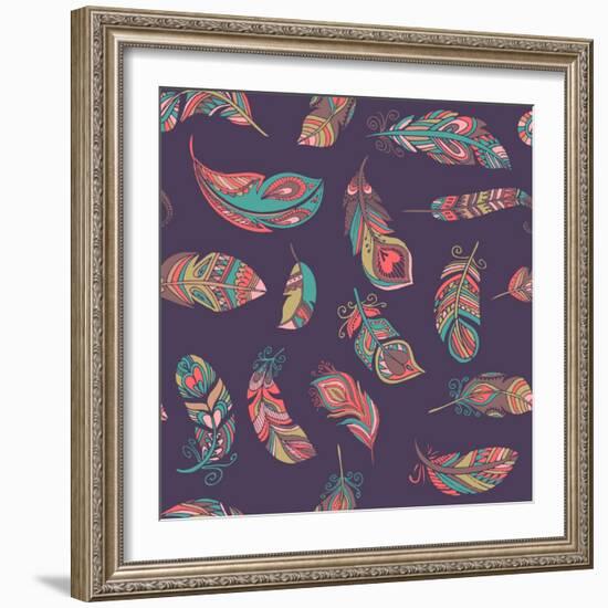 Bohemian Style Feathers Seamless Pattern-Marish-Framed Art Print