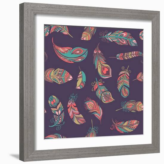 Bohemian Style Feathers Seamless Pattern-Marish-Framed Art Print