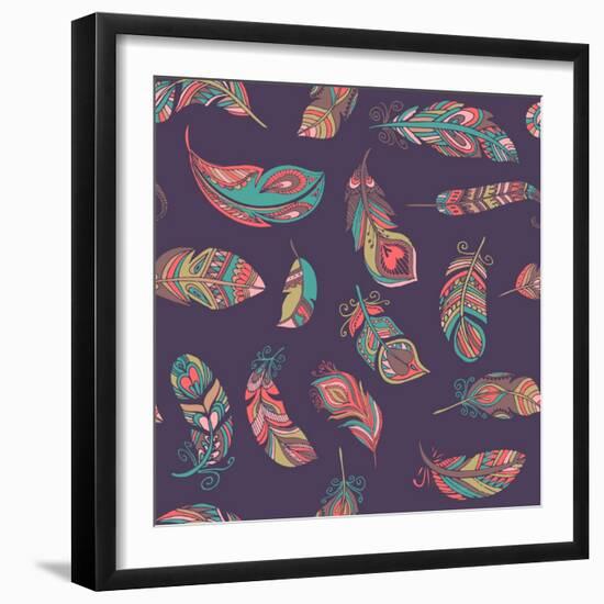 Bohemian Style Feathers Seamless Pattern-Marish-Framed Art Print