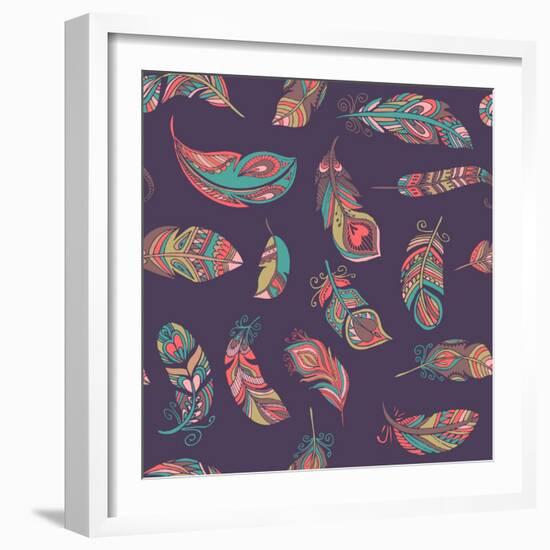 Bohemian Style Feathers Seamless Pattern-Marish-Framed Art Print