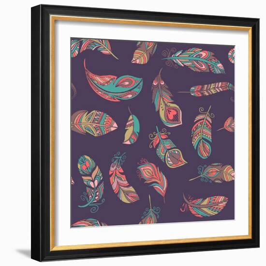 Bohemian Style Feathers Seamless Pattern-Marish-Framed Art Print