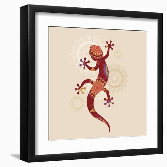 Bohemian, Tribal, Ethnic Background with Patterned Lizard Icon-Marish-Framed Art Print