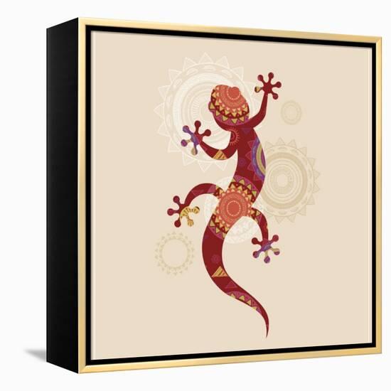 Bohemian, Tribal, Ethnic Background with Patterned Lizard Icon-Marish-Framed Stretched Canvas