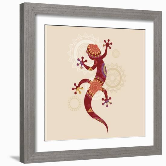 Bohemian, Tribal, Ethnic Background with Patterned Lizard Icon-Marish-Framed Art Print