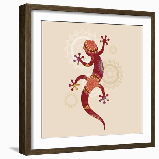 Bohemian, Tribal, Ethnic Background with Patterned Lizard Icon-Marish-Framed Art Print