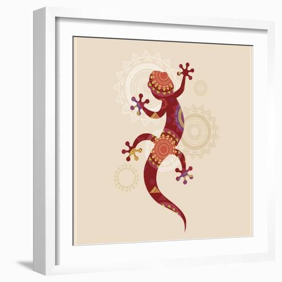 Bohemian, Tribal, Ethnic Background with Patterned Lizard Icon-Marish-Framed Art Print