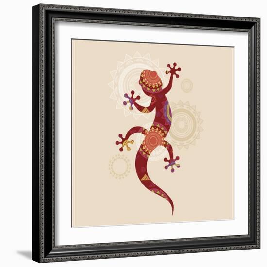 Bohemian, Tribal, Ethnic Background with Patterned Lizard Icon-Marish-Framed Art Print