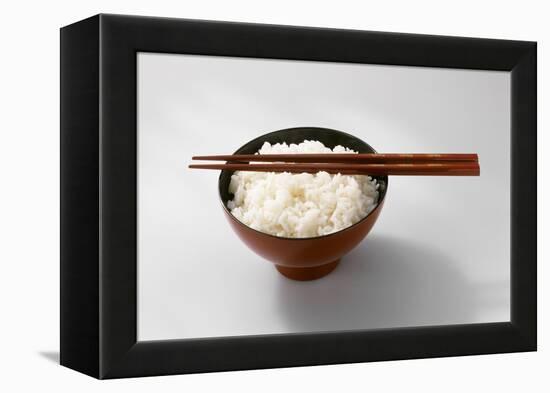 Boiled Basmati Rice in a Red Bowl with Chopsticks-Peter Rees-Framed Premier Image Canvas