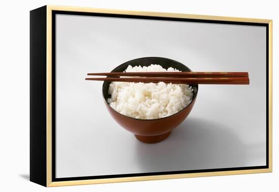 Boiled Basmati Rice in a Red Bowl with Chopsticks-Peter Rees-Framed Premier Image Canvas