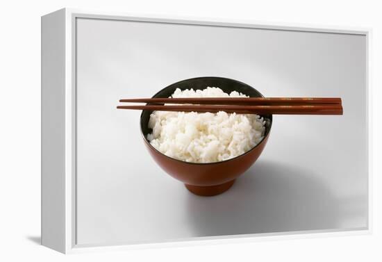 Boiled Basmati Rice in a Red Bowl with Chopsticks-Peter Rees-Framed Premier Image Canvas