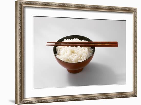 Boiled Basmati Rice in a Red Bowl with Chopsticks-Peter Rees-Framed Photographic Print