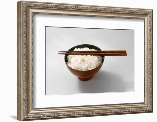 Boiled Basmati Rice in a Red Bowl with Chopsticks-Peter Rees-Framed Photographic Print