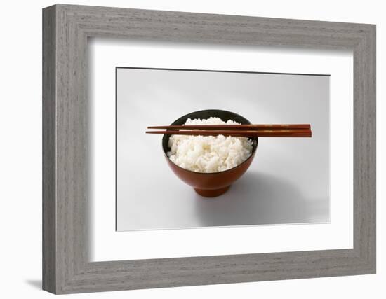 Boiled Basmati Rice in a Red Bowl with Chopsticks-Peter Rees-Framed Photographic Print