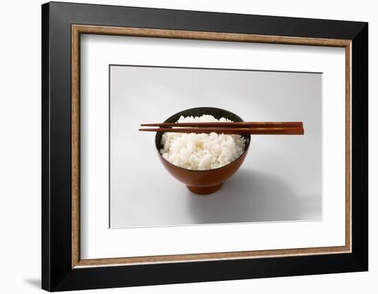 Boiled Basmati Rice in a Red Bowl with Chopsticks-Peter Rees-Framed Photographic Print